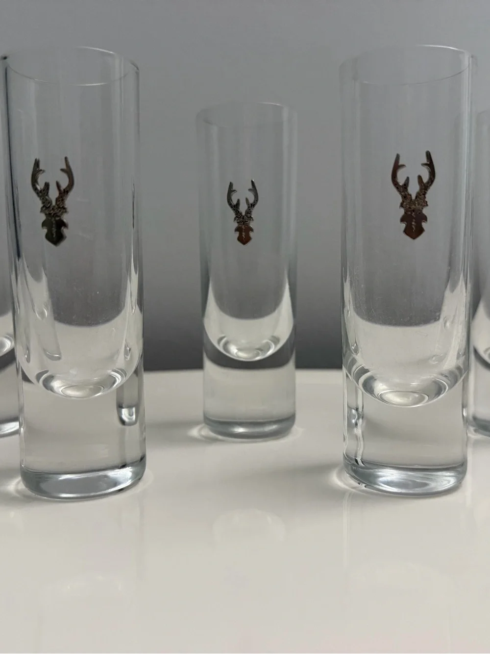 5 Deer Stag Antlers Head Skull Shot Glasses ~ Clear 2oz Unbranded Rustic Barware